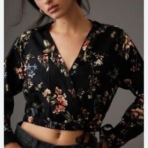 Floral Black Wrap Top